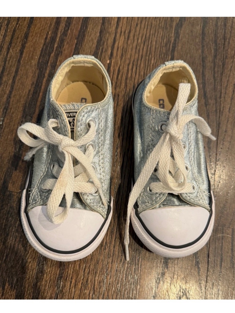 Converse Kids Toddler Baby Silver Blue Metallic Low-Top Sneakers Size 7